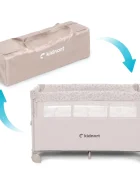 Kidnort Patut de calatorie multifunctional 3 in 1 Naste Warm Dune cu laterala culisanta si 2 niveluri de inaltime sistem atasare la patul parintilor cu saltea si geanta de transport dimensiune compacta Intrare laterala 9.3 kg