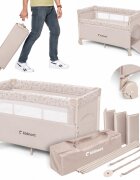 Kidnort Patut de calatorie multifunctional 3 in 1 Naste Warm Dune cu laterala culisanta si 2 niveluri de inaltime sistem atasare la patul parintilor cu saltea si geanta de transport dimensiune compacta Intrare laterala 9.3 kg