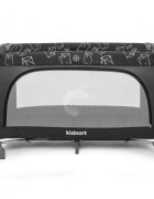 Kidnort Patut de calatorie pentru copii Ihalig Dark Gray cu geanta de transport salteluta usa cu fermoar si roti cu posibilitatea de blocare dimensiune desfacut 128 x 68 x 78.5 cm