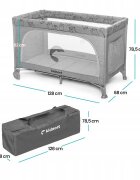 Kidnort Patut de calatorie pentru copii Ihalig Light Gray cu geanta de transport salteluta usa cu fermoar si roti cu posibilitatea de blocare dimensiune desfacut 128 x 68 x 78.5 cm
