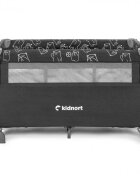 Kidnort Patut de calatorie pentru copii pliabil multifunctional 3 in 1 din material Oxford 300 cu geantuta de depozitare laterala culisanta roti cu frana accesorizat Stugan Dark Grey