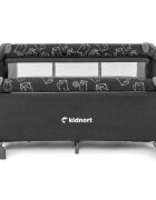 Kidnort Patut de calatorie pentru copii pliabil multifunctional 3 in 1 din material Oxford 300 cu geantuta de depozitare laterala culisanta roti cu frana accesorizat Stugan Dark Grey