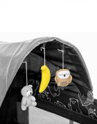 Kidnort Patut de calatorie pentru copii pliabil multifunctional 3 in 1 din material Oxford 300 cu geantuta de depozitare laterala culisanta roti cu frana accesorizat Stugan Dark Grey