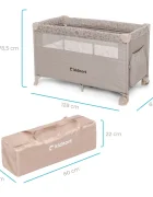 Kidnort Patut de calatorie pentru copii pliabil multifunctional 3 in 1 din material Oxford 300 cu geantuta de depozitare laterala culisanta roti cu frana accesorizat Stugan Hygge Sand