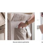 Kidnort Patut de calatorie pentru copii pliabil multifunctional 3 in 1 din material Oxford 300 cu geantuta de depozitare laterala culisanta roti cu frana accesorizat Stugan Hygge Sand