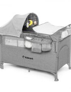 Kidnort Patut de calatorie pentru copii pliabil multifunctional 3 in 1 din material Oxford 300 cu geantuta de depozitare laterala culisanta roti cu frana accesorizat Stugan Light Grey
