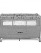 Kidnort Patut de calatorie pentru copii pliabil multifunctional 3 in 1 din material Oxford 300 cu geantuta de depozitare laterala culisanta roti cu frana accesorizat Stugan Light Grey