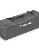 Kidnort Patut de calatorie pentru copii pliabil multifunctional 3 in 1 din material Oxford 300 cu geantuta de depozitare laterala culisanta roti cu frana accesorizat Stugan Light Grey