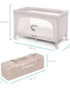 Kidnort Patut de calatorie pliabil pentru copii Grotta Warm Dune cu saltea plasa de ventilatie roti usa cu fermoar si geanta de transport 128 x 78.5 x 68 cm