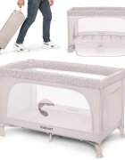 Kidnort Patut de calatorie pliabil pentru copii Grotta Warm Dune cu saltea plasa de ventilatie roti usa cu fermoar si geanta de transport 128 x 78.5 x 68 cm