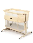 Kidnort Patut multifunctonal tip co-sleeper si tarc de joaca pentru copii Snackskal II Beige structura din otel cu inaltime ajustabila roti cu frane buzunar lateral sistem de balansare incorporat accesorii incluse