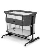 Kidnort Patut multifunctonal tip co-sleeper si tarc de joaca pentru copii Snackskal II Dark Gray structura din otel cu inaltime ajustabila roti cu frane buzunar lateral sistem de balansare incorporat accesorii incluse