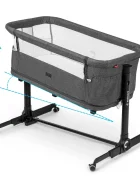 Kidnort Patut multifunctonal tip co-sleeper si tarc de joaca pentru copii Snackskal II Dark Gray structura din otel cu inaltime ajustabila roti cu frane buzunar lateral sistem de balansare incorporat accesorii incluse