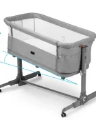 Kidnort Patut multifunctonal tip co-sleeper si tarc de joaca pentru copii Snackskal II Grey structura din otel cu inaltime ajustabila roti cu frane buzunar lateral sistem de balansare incorporat accesorii incluse