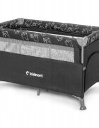 Kidnort Patut pliabil 3 in 1 pentru copii cu doua nivele laterala culisanta plasa de ventilatie cu saltea si geanta de transport incluse dimensiune 128 x 78.5 x 68 cm Livsmiljo Dark Grey