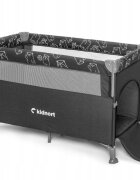 Kidnort Patut pliabil 3 in 1 pentru copii cu doua nivele laterala culisanta plasa de ventilatie cu saltea si geanta de transport incluse dimensiune 128 x 78.5 x 68 cm Livsmiljo Dark Grey