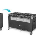 Kidnort Patut pliabil 3 in 1 pentru copii cu doua nivele laterala culisanta plasa de ventilatie cu saltea si geanta de transport incluse dimensiune 128 x 78.5 x 68 cm Livsmiljo Dark Grey
