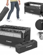 Kidnort Patut pliabil 3 in 1 pentru copii cu doua nivele laterala culisanta plasa de ventilatie cu saltea si geanta de transport incluse dimensiune 128 x 78.5 x 68 cm Livsmiljo Dark Grey