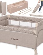Kidnort Patut pliabil 3 in 1 pentru copii cu doua nivele laterala culisanta plasa de ventilatie cu saltea si geanta de transport incluse dimensiune 128 x 78.5 x 68 cm Livsmiljo Hygge Sand