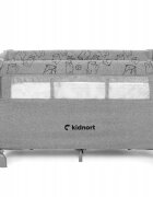 Kidnort Patut pliabil 3 in 1 pentru copii cu doua nivele laterala culisanta plasa de ventilatie cu saltea si geanta de transport incluse dimensiune 128 x 78.5 x 68 cm Livsmiljo Light Grey