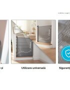 Kidnort Poarta de siguranta rulabila pentru copii Sakerhet white mecanism dublu de blocare maner incorporat dimensiune 95 x 140 cm