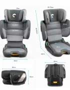 Kidnort Scaun auto cu isofix pentru copii model pliabil cu Tetiera reglabila 100-150 cm i-SIZE R-129 Mane Gray