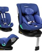 Kidnort Scaun auto pentru copii cu isofix rotativ 360 i-Size R129 cu picior stabilizator si tetiera reglabila 40-150 cm dimensiune 46.5 x 35 x 56 cm Radjur Blue
