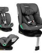 Kidnort Scaun auto pentru copii cu isofix rotativ 360 i-Size R129 cu picior stabilizator si tetiera reglabila 40-150 cm dimensiune 46.5 x 35 x 56 cm Radjur Grey