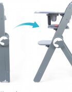 Kidnort Scaun de masa pentru copii Drommer Unique Grey pliabil structura din lemn cu 9 configuratii de inaltime centura de siguranta in 5 puncte pana la 75 kg dimensiune 59 x 46 x 79.5 cm perna de sezut inclusa