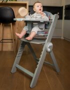 Kidnort Scaun de masa pentru copii Drommer Unique Grey pliabil structura din lemn cu 9 configuratii de inaltime centura de siguranta in 5 puncte pana la 75 kg dimensiune 59 x 46 x 79.5 cm perna de sezut inclusa