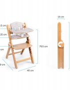 Kidnort Scaun de masa pentru copii Drommer Unique Grey pliabil structura din lemn cu 9 configuratii de inaltime centura de siguranta in 5 puncte pana la 75 kg dimensiune 59 x 46 x 79.5 cm perna de sezut inclusa