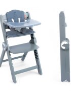 Kidnort Scaun de masa pentru copii Drommer Unique Grey pliabil structura din lemn cu 9 configuratii de inaltime centura de siguranta in 5 puncte pana la 75 kg dimensiune 59 x 46 x 79.5 cm perna de sezut inclusa