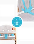 Kidnort Scaun de masa pentru copii Drommer Unique Grey pliabil structura din lemn cu 9 configuratii de inaltime centura de siguranta in 5 puncte pana la 75 kg dimensiune 59 x 46 x 79.5 cm perna de sezut inclusa