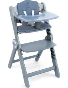 Kidnort Scaun de masa pentru copii Drommer Unique Grey pliabil structura din lemn cu 9 configuratii de inaltime centura de siguranta in 5 puncte pana la 75 kg dimensiune 59 x 46 x 79.5 cm perna de sezut inclusa