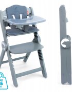 Kidnort Scaun de masa pentru copii Drommer Unique Grey pliabil structura din lemn cu 9 configuratii de inaltime centura de siguranta in 5 puncte pana la 75 kg dimensiune 59 x 46 x 79.5 cm perna de sezut inclusa