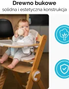 Kidnort Scaun de masa pentru copii Drommer Unique Maro pliabil structura din lemn cu 9 configuratii de inaltime centura de siguranta in 5 puncte pana la 75 kg dimensiune 59 x 46 x 79.5 cm perna de sezut inclusa