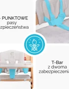 Kidnort Scaun de masa pentru copii Drommer Unique Maro pliabil structura din lemn cu 9 configuratii de inaltime centura de siguranta in 5 puncte pana la 75 kg dimensiune 59 x 46 x 79.5 cm perna de sezut inclusa