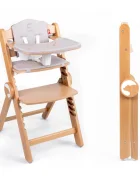 Kidnort Scaun de masa pentru copii Drommer Unique Maro pliabil structura din lemn cu 9 configuratii de inaltime centura de siguranta in 5 puncte pana la 75 kg dimensiune 59 x 46 x 79.5 cm perna de sezut inclusa