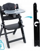Kidnort Scaun de masa pentru copii Drommer Unique Negru pliabil structura din lemn cu 9 configuratii de inaltime centura de siguranta in 5 puncte pana la 75 kg dimensiune 59 x 46 x 79.5 cm perna de sezut inclusa