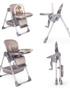 Kidnort Scaun de masa pentru copii Jordgubbe Brown multifunctional cu roti bara de jucarii spatar reglabil pozitie somn reglabil pe inaltime pe 6 nivele tavita cu suport pentru pahar usor de pliat
