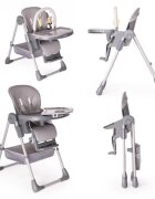Kidnort Scaun de masa pentru copii Jordgubbe Grey multifunctional cu roti bara de jucarii spatar reglabil pozitie somn reglabil pe inaltime pe 6 nivele tavita cu suport pentru pahar usor de pliat