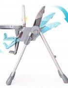 Kidnort Scaun de masa pentru copii Jordgubbe Grey multifunctional cu roti bara de jucarii spatar reglabil pozitie somn reglabil pe inaltime pe 6 nivele tavita cu suport pentru pahar usor de pliat