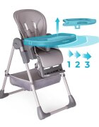 Kidnort Scaun de masa pentru copii Jordgubbe Grey multifunctional cu roti bara de jucarii spatar reglabil pozitie somn reglabil pe inaltime pe 6 nivele tavita cu suport pentru pahar usor de pliat