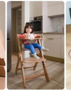 Kidnort Scaun de masa pentru copii multifunctional Drommer Brown pliabil din lemn transformabil cu sezut reglabil pe 11 nivele de inaltime picioare antiderapante cu pernuta inclusa capacitate maxim admisa 75 kg