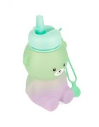 Kidnort Sticla de apa din silicon cu pai retractabil 600 ml Karlek VerdeViolet