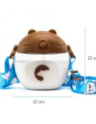 Kidnort Sticluta de apa din tritan pentru copii Bear sterilizabila pai moale din silicon cu bila gravitationala prevazuta cu snur reglabil capacitate 300 ml Brown