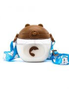 Kidnort Sticluta de apa din tritan pentru copii Bear sterilizabila pai moale din silicon cu bila gravitationala prevazuta cu snur reglabil capacitate 300 ml Brown