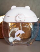Kidnort Sticluta de apa din tritan pentru copii Bear sterilizabila pai moale din silicon cu bila gravitationala prevazuta cu snur reglabil capacitate 300 ml Pink