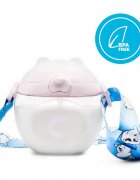 Kidnort Sticluta de apa din tritan pentru copii Bear sterilizabila pai moale din silicon cu bila gravitationala prevazuta cu snur reglabil capacitate 300 ml Pink