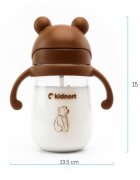 Kidnort Sticluta de apa din tritan pentru copii Bringebaer sterilizabila pai moale din silicon cu biluta gravitationala maner ergonomic capacitate 240 ml Brown